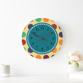 Grande Horloge Ronde Motif de point Polka rétro #8 (Maison)