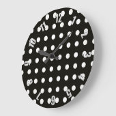Grande Horloge Ronde Motif de points Polka noir et blanc (Angle)