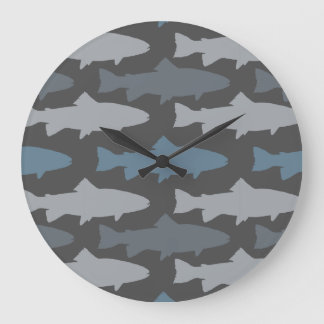 Grande Horloge Ronde Motif de poisson de truite jaune et gris