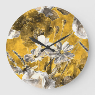 Grande Horloge Ronde Motif de Poppies d'aquarelle florale monochrome