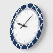 Grande Horloge Ronde Motif de Quatrefoil bleu marine (Angle)