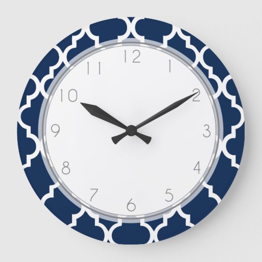 Grande Horloge Ronde Motif de Quatrefoil bleu marine (Recto)