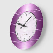 Grande Horloge Ronde Motif de rayures violettes métalliques (Angle)