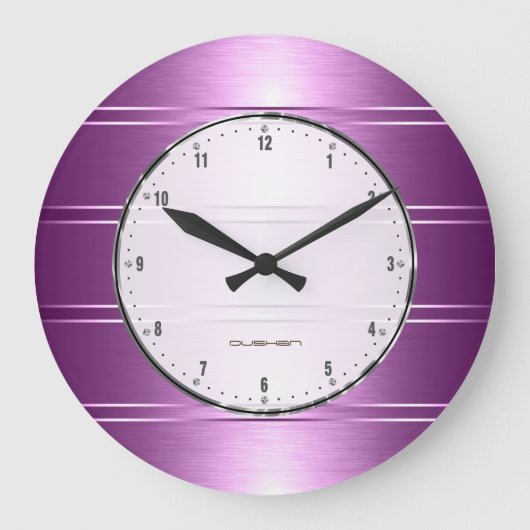 Grande Horloge Ronde Motif de rayures violettes métalliques (Recto)