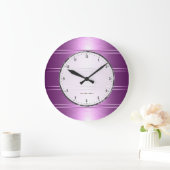 Grande Horloge Ronde Motif de rayures violettes métalliques (Maison)