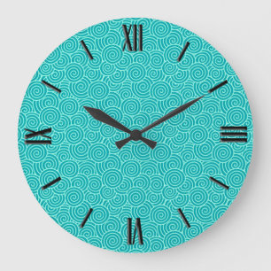 Grande Horloge Ronde Motif de remous de Japonais - turquoise et aqua