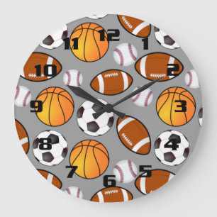 Grande Horloge Ronde Motif de sport football soccer baseball basket-bal