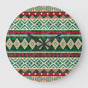 Grande Horloge Ronde Motif de style africain géométrique Abstrait