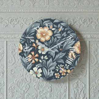 Grande Horloge Ronde Motif de style botanique inspiré de William Morris