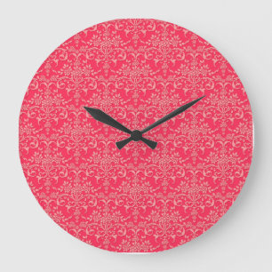 Grande Horloge Ronde Motif de style damassé victorien rouge et rose