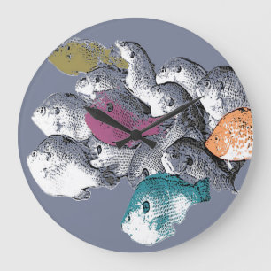 Grande Horloge Ronde Motif de surface - Nage de poisson sous forme