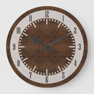 Grande Horloge Ronde Motif de symétrie carrelé par Cabinet en bois