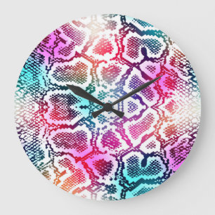Grande Horloge Ronde Motif de texture colorée de la peau de serpent.