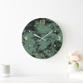 Grande Horloge Ronde Motif de texture marbre en noir et vert jeton pi (Maison)