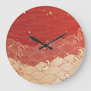 Grande Horloge Ronde Motif de texture papier d'onde dorée