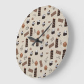 Grande Horloge Ronde Motif de thème chocolat (Angle)