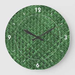 Grande Horloge Ronde Motif de tissage de panier vert