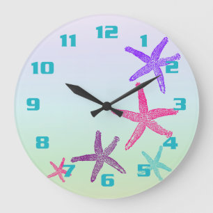 Grande Horloge Ronde Motif De Vie Aquatique Starfish Dans Les Couleurs