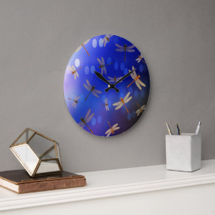 Grande Horloge Ronde Motif De Vol De Dragon Bleu Et Blanc,