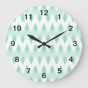 Grande Horloge Ronde Motif de zigzag turquoise en pastel avec des