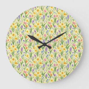 Grande Horloge Ronde Motif d'éclosion printanière