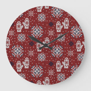 Grande Horloge Ronde Motif décoratif de Noël d'hiver