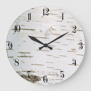 Grande Horloge Ronde Motif d'écorce de bouleau