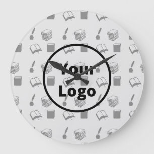 Grande Horloge Ronde Motif d'entreprise de livres gris