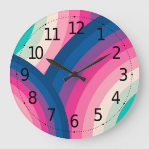 Grande Horloge Ronde Motif des cercles arc-en-ciel rétro coloré