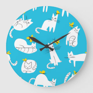 Grande Horloge Ronde Motif des chats et papillons