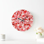 Grande Horloge Ronde Motif Des Coeurs, Coeurs Rouges, Amour<br><div class="desc">Joli, amusant et adorable motif avec des coeurs rouges. Un cadeau moderne et branché, parfait pour la Saint-Valentin.</div>