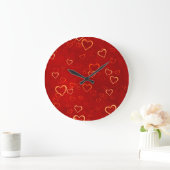 Grande Horloge Ronde motif des coeurs rouges (Maison)