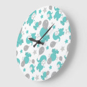 Grande Horloge Ronde Motif Des Eléphants Bleus, Eléphants Mignons, Étoi (Angle)