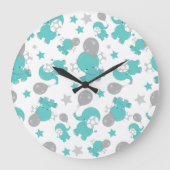 Grande Horloge Ronde Motif Des Eléphants Bleus, Eléphants Mignons, Étoi (Recto)