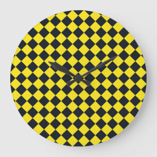 Grande Horloge Ronde Motif diamant à carreaux jaune et noir