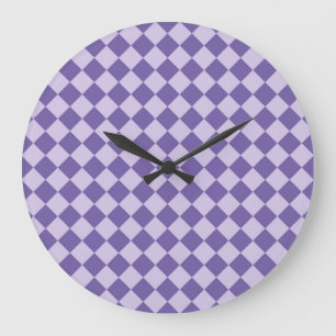 Grande Horloge Ronde Motif diamant à carreaux violets