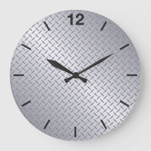 Grande Horloge Ronde Motif diamant en acier brillant