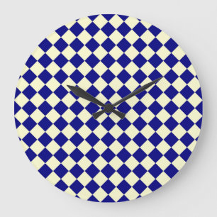 Grande Horloge Ronde Motif diamant jaune bleu Checker