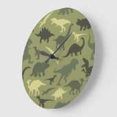 Grande Horloge Ronde Motif Dinosaure, Silhouette Dinosaure, Dino Vert (Angle)
