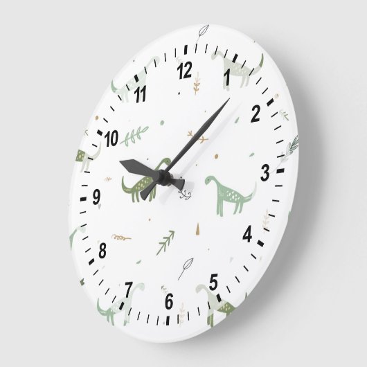 Grande Horloge Ronde Motif Dinosaure Vert (Angle)