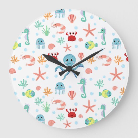 Grande Horloge Ronde Motif du monde marin (Recto)