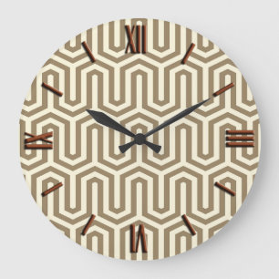 Grande Horloge Ronde Motif égyptien de Deco - le taupe et le blanc