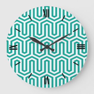 Grande Horloge Ronde Motif égyptien de Deco - turquoise et blanc