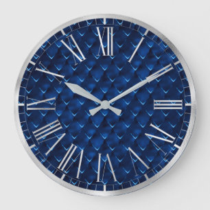 Grande Horloge Ronde Motif élégant Royal Blue Foil Dragon Scales