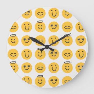 Grande Horloge Ronde Motif Emoji Joyeux tiré à la main