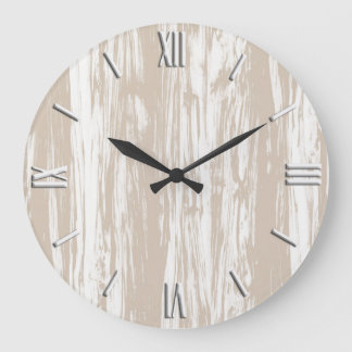 Grande Horloge Ronde Motif en bois de chauffe - tan taupe et blanc