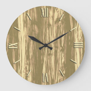 Grande Horloge Ronde Motif en bois de chèfle - brun de cacao et brun br