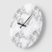 Grande Horloge Ronde Motif en marbre gris Parties scintillant Glam Silv (Angle)