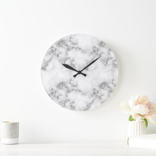 Grande Horloge Ronde Motif en marbre gris Parties scintillant Glam Silv (Maison)