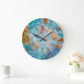 Grande Horloge Ronde Motif en pierre de marbre bleu et Brown (Maison)